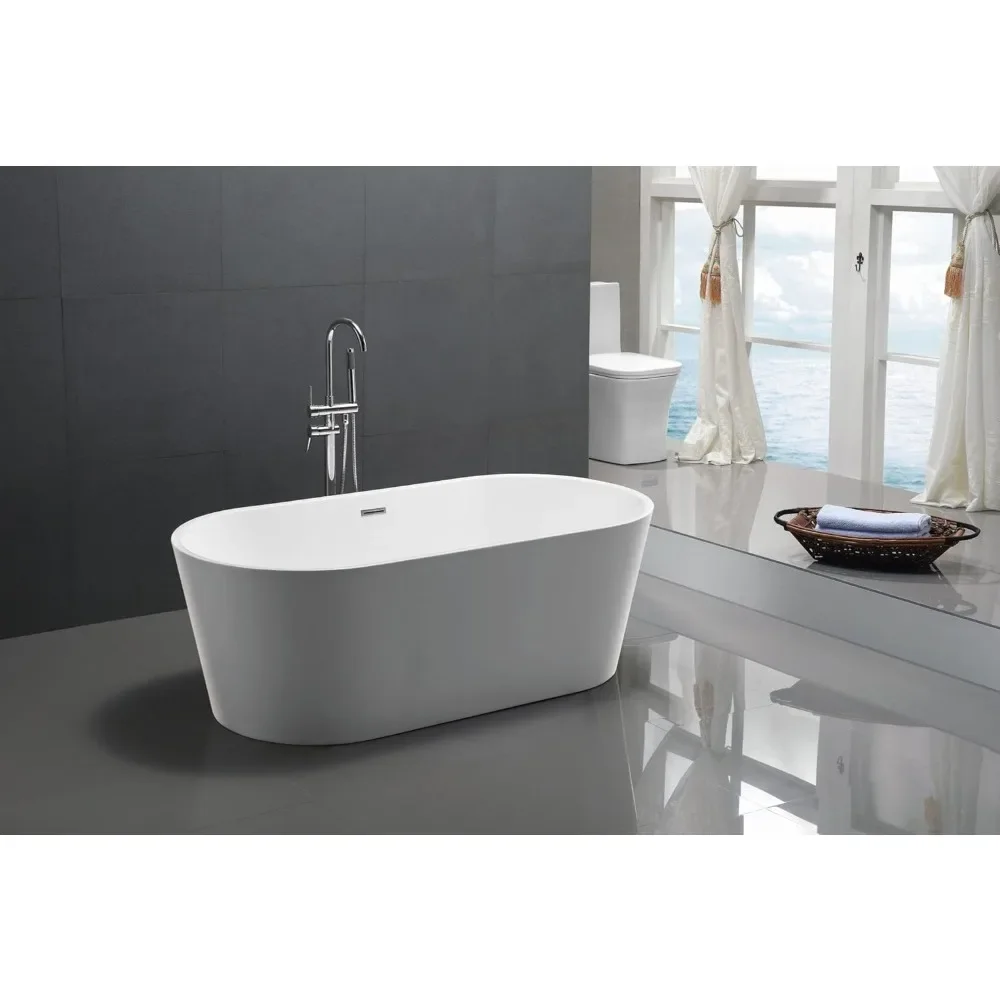 Bathtub, 67 Inches, Flush Acrylic, Built-in Chrome Overflow and Drain, Bathroom Furniture, Bathroom freestanding bathtub