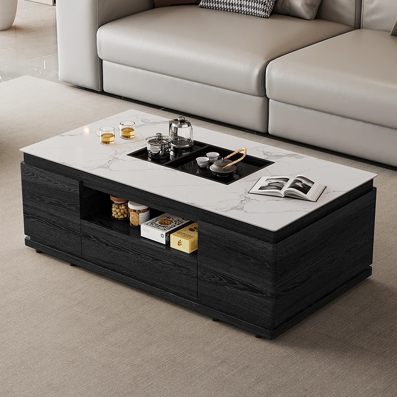 

Современный простой автоматический интеллектуальный голосовой чайный столик из цельного дерева, кунг-фу, каменная плита, подъемный чайный столик для гостиной, двойного назначения