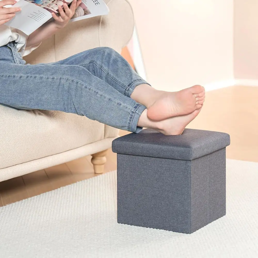 Grey Fabric Storage Cube, Multi-Use Ottoman with Seat, Ideal for Living Spaces and Dorms, 11.8x11.8x11.8