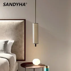 SANDYHA Fabric Pendant Lights for Dining Table Living Room Bedroom Home Decor Chandeliers Long Column Lampshade Design Lighting