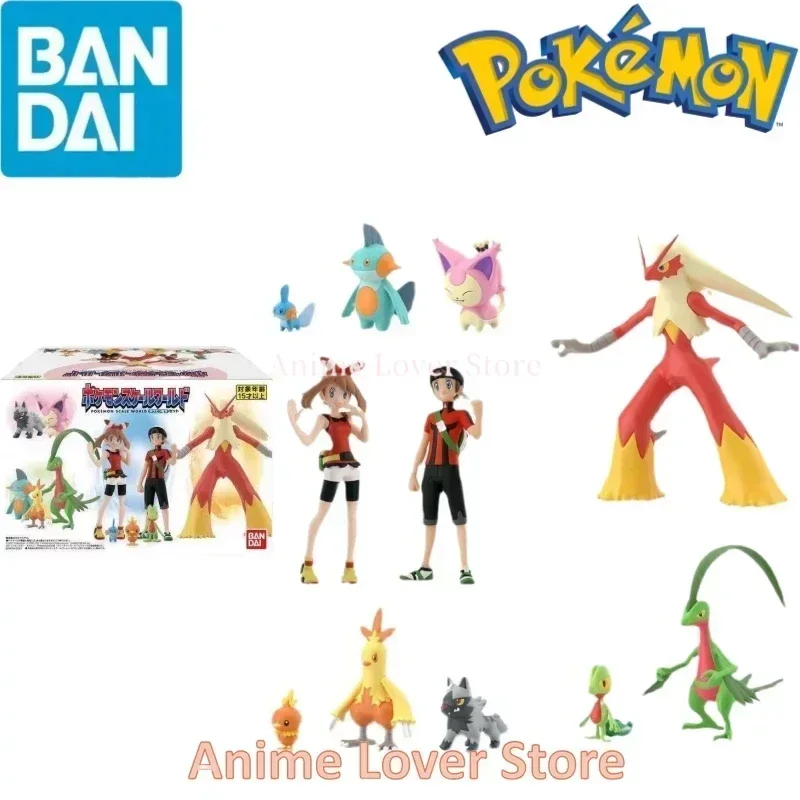 Bandai Original Scale World POKEMON Hoenn Region May Brendan Treecko Torchic Mudkip Blaziken Anime Figures Toys for Kids Gift