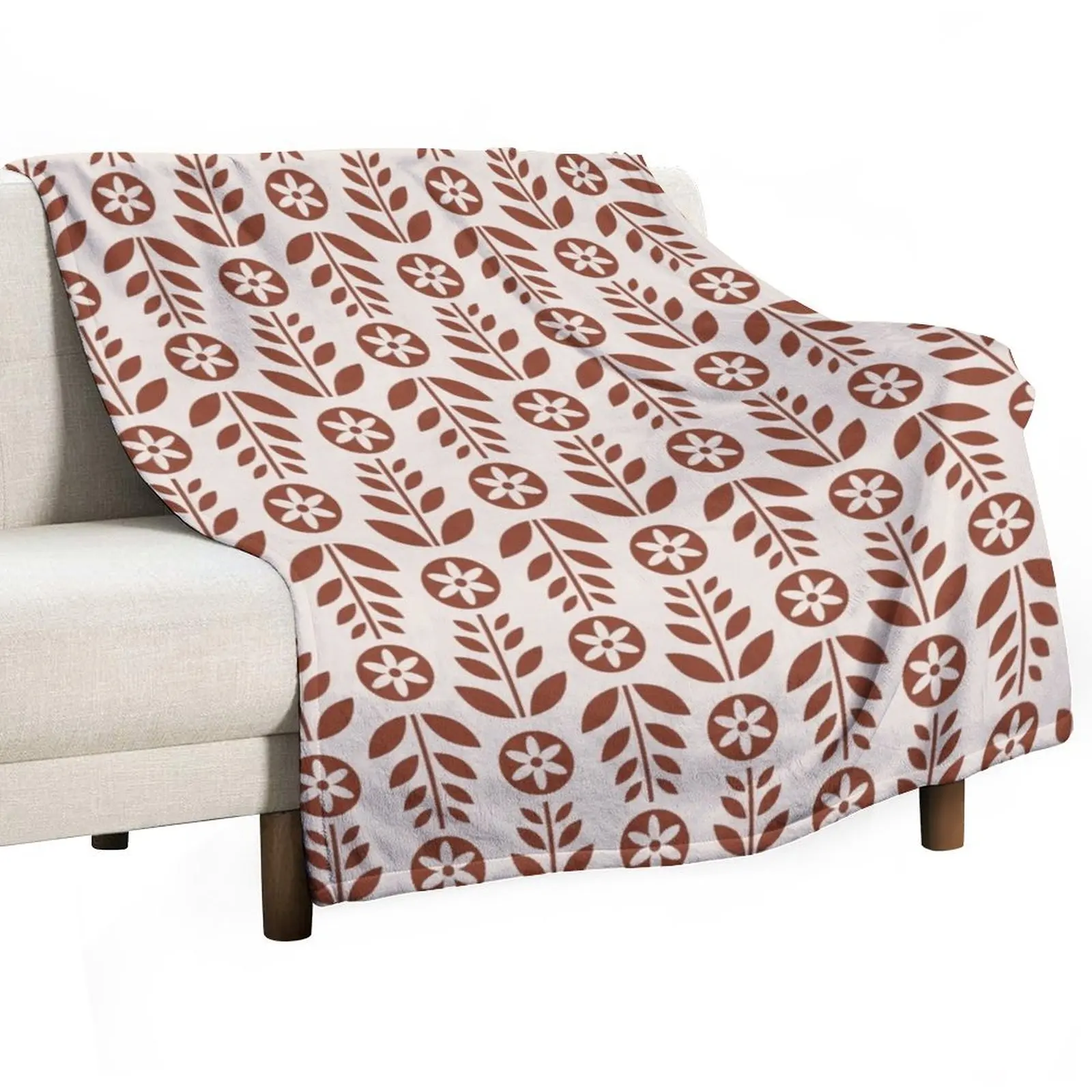 

Scandinavian Retro Flowers Umber Brown on Beige Throw Blanket Softest Weighted Luxury Thicken Thermal Blankets