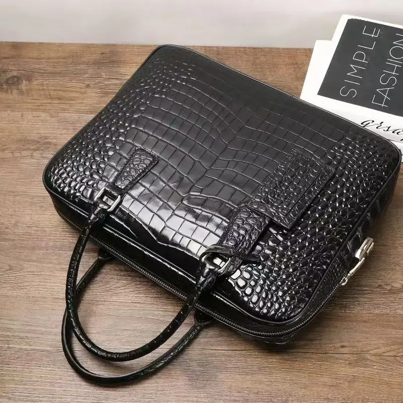 2027 New Cow Leather Laptop Bags Alligator Genuine Leather Men's Briefcase Brand Crocodile Pattern Travel Messenger Computer Bag