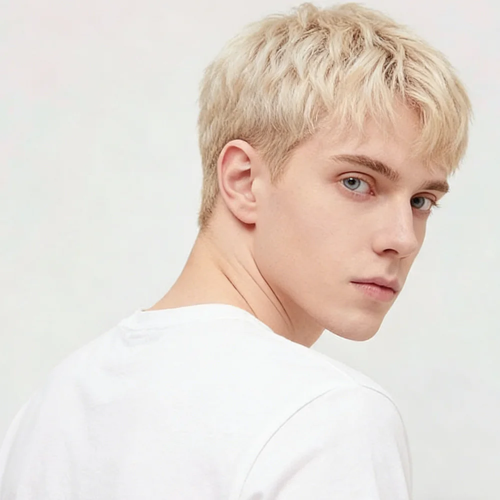 

# Короткий многослойный парик для мужчин с челкой, густые пряди, сетка-основа «Роза», машинное производство