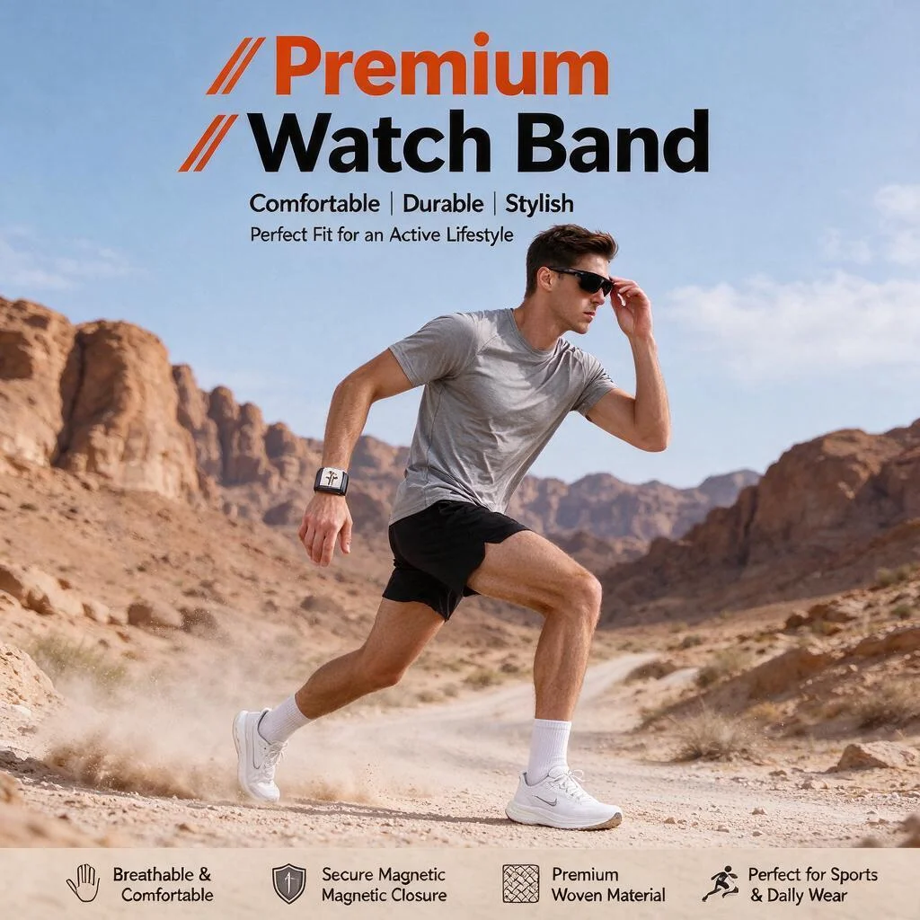 WHOOP 5.0 MG Compatible Cross Fleury Pattern Nylon Woven Stretch Sport Wristband with Metal U Shaped Frame