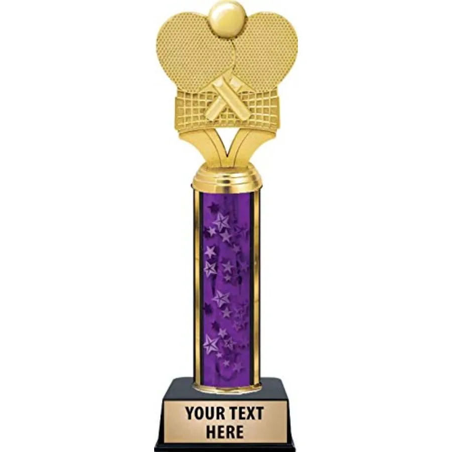 

Теннисные ракетки для настольного тенниса с сеткой и наградным кубком на черной подставке, персонализированный фиолетовый кубок для пинг-понга с индивидуальной гравировкой, премиум-класса