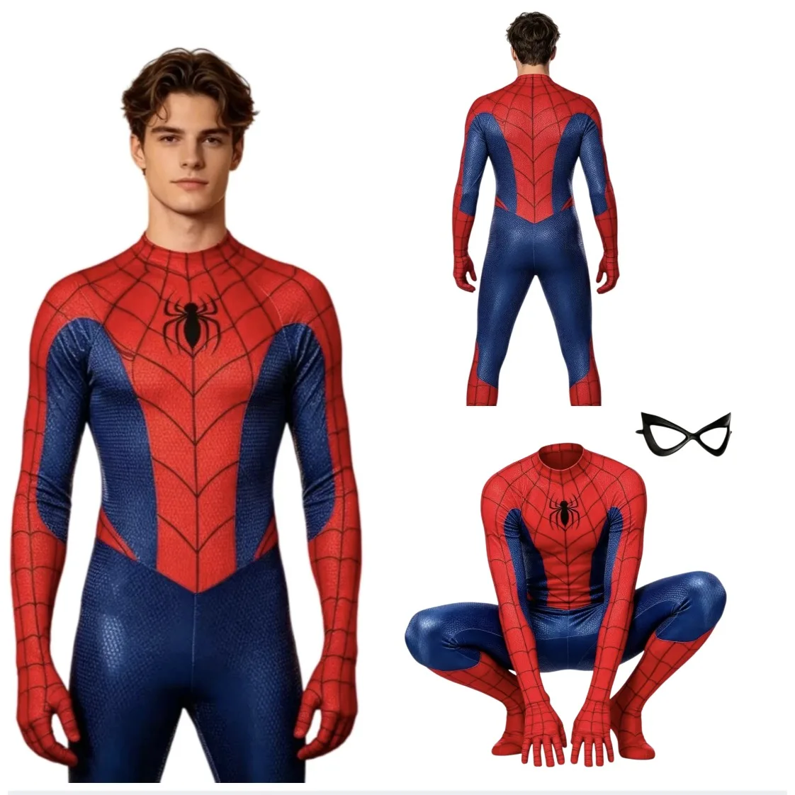 Czerwony i niebieski kostium Spider-Mana na Halloween, Comic-Con, dla dzieci i dorosłych, jednoczęściowy kombinezon, z maską na oczy, idealny do występów bohaterów. — 2