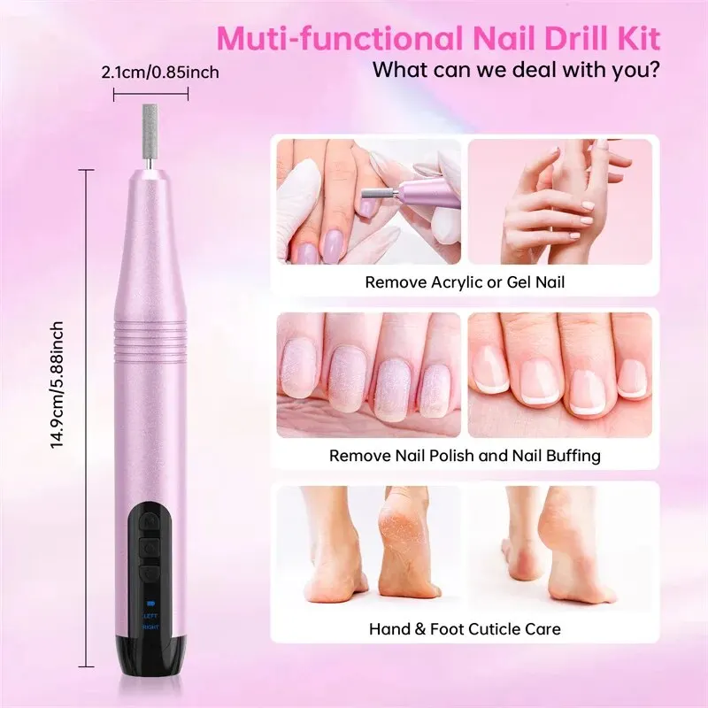 Electric Nail Drill Polish Machine for Acrylic Gel Nails Professional Manicure Pedicure Nail Polish Tools with 6 Nail Drill Bits