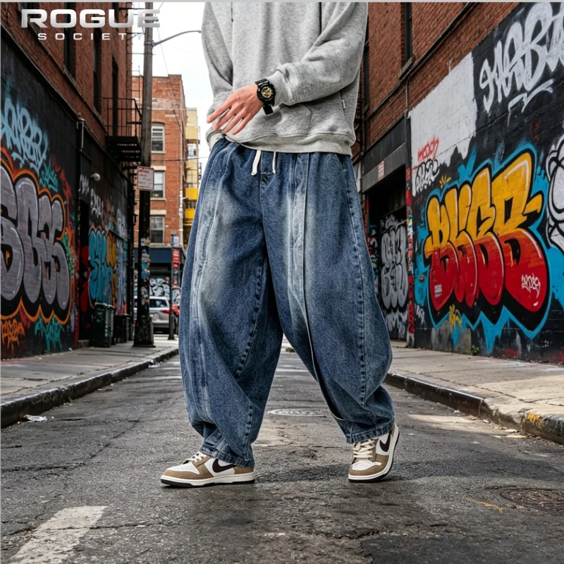 

Korean Retro Washed Men Jeans Baggy Harem Wide Leg Cut Trousers Streetwear Hip Hop Oversized Loose Denim Harajuku Pants Unisex
