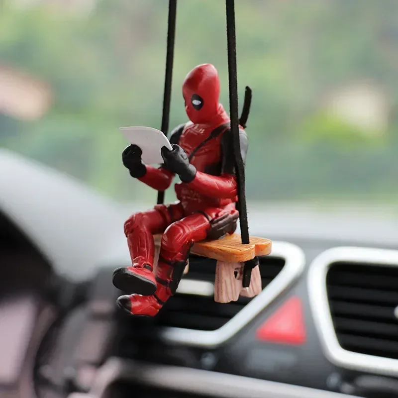 Cartoon Deadpool Car Rearview Mirror Pendant Read A Book SUCK IT Action Figure Car Pendant Interior Decor Accessories Model Toys