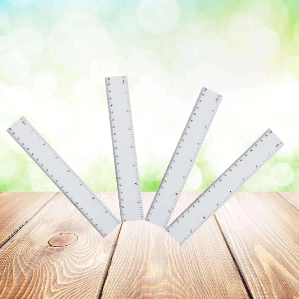 4pcs 8 Inches Plastic Ruler Straight Measuring Tool Dual Scale Centimeter Inch For School Office Study White Drawing Instrument