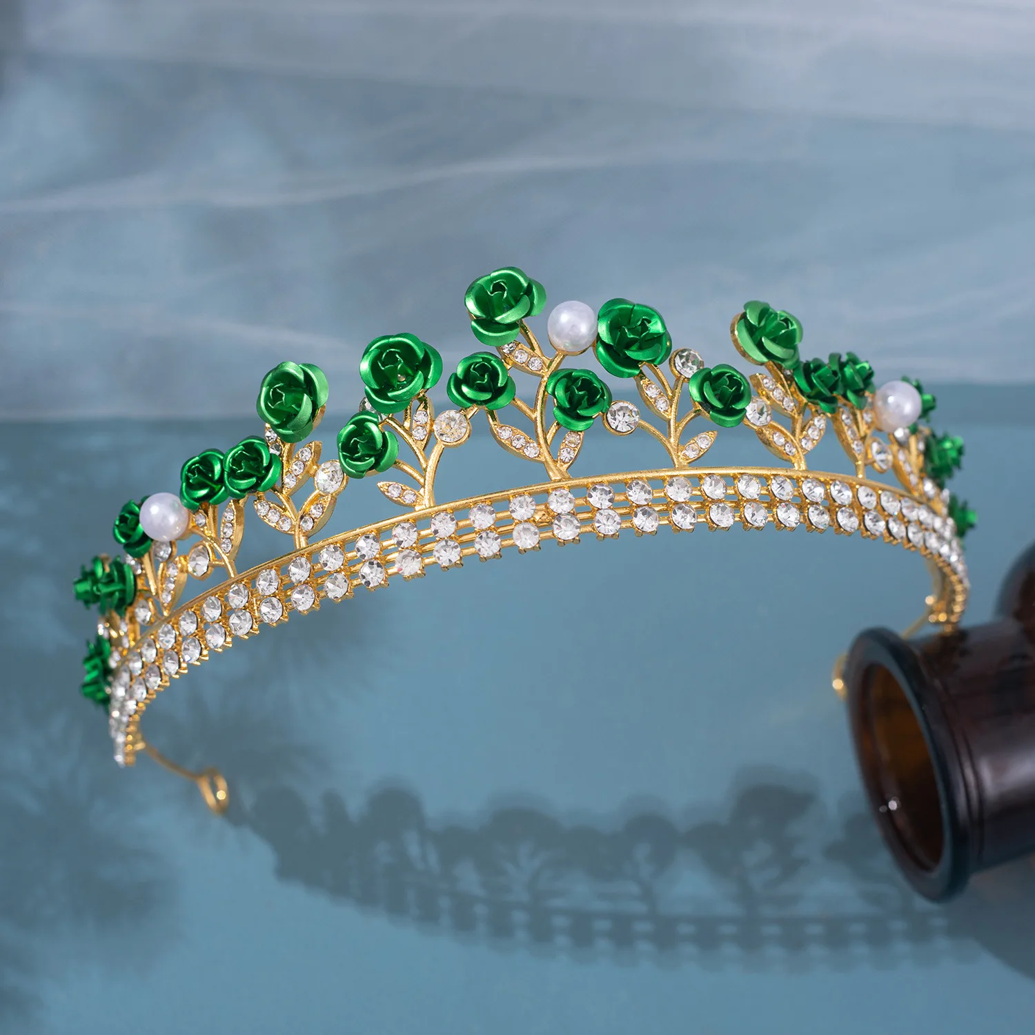 Baroque Ceramic Bridal Crown Rhinestone Prom Diadem Hairpieces Crystal Pearl Rose Crown Tiara Wedding Hair Accessories Jewelry view 5