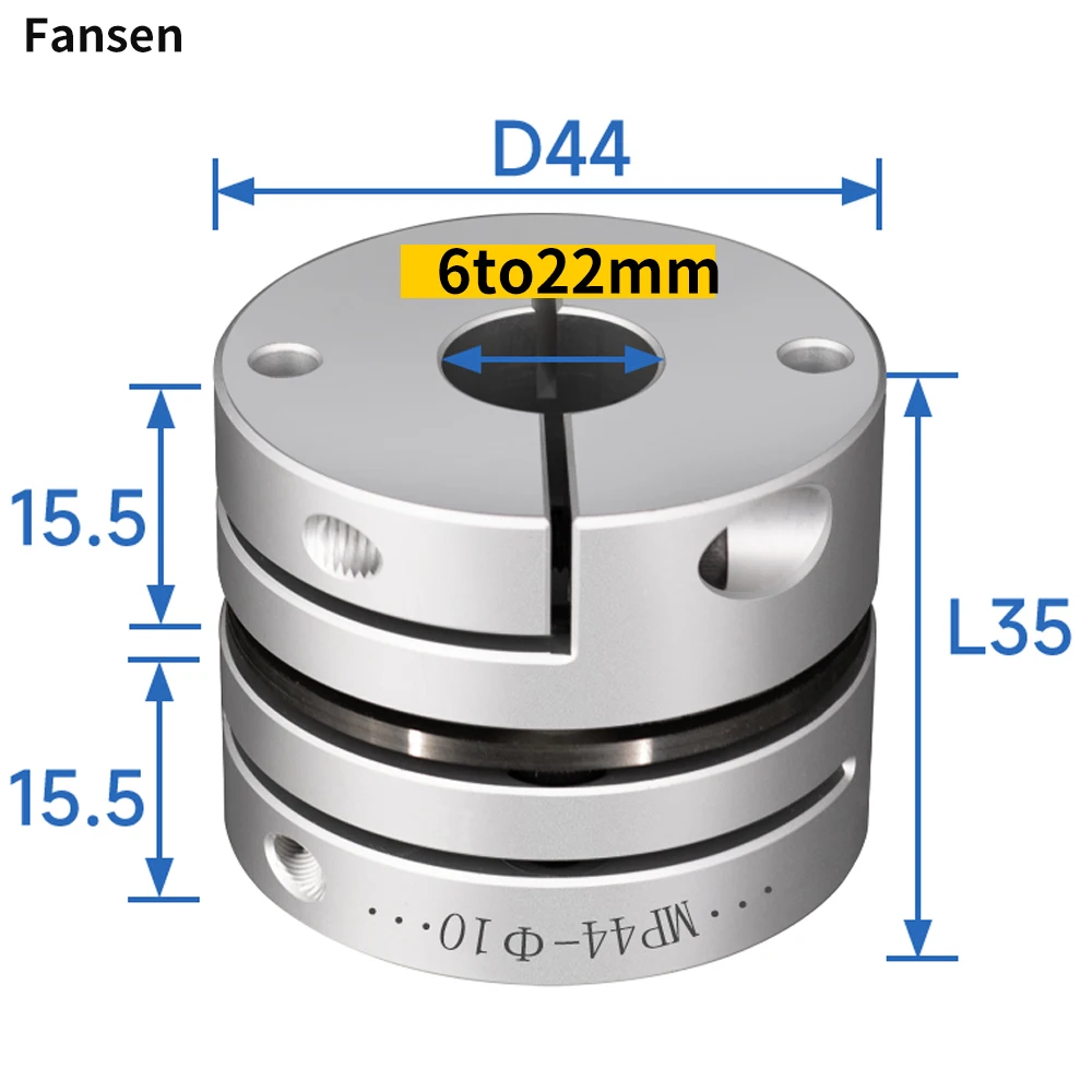 

D44 L34mm Diaphragm Coupling Aluminum Alloy Elastic Single Double Diaphragm Coupling Coupling Stepper Servo Motor High Torque