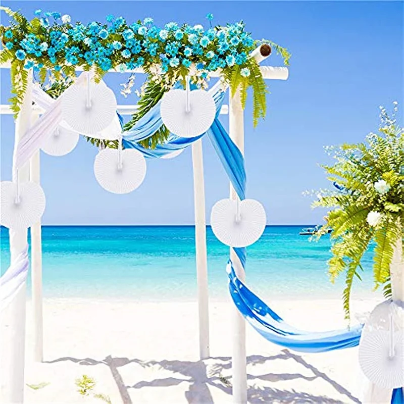 30/60/100 Pack Folding Handheld Fans Heart Shaped Paper White Wedding Fans Assortment  For Birthday Party Favors  Supply DIY