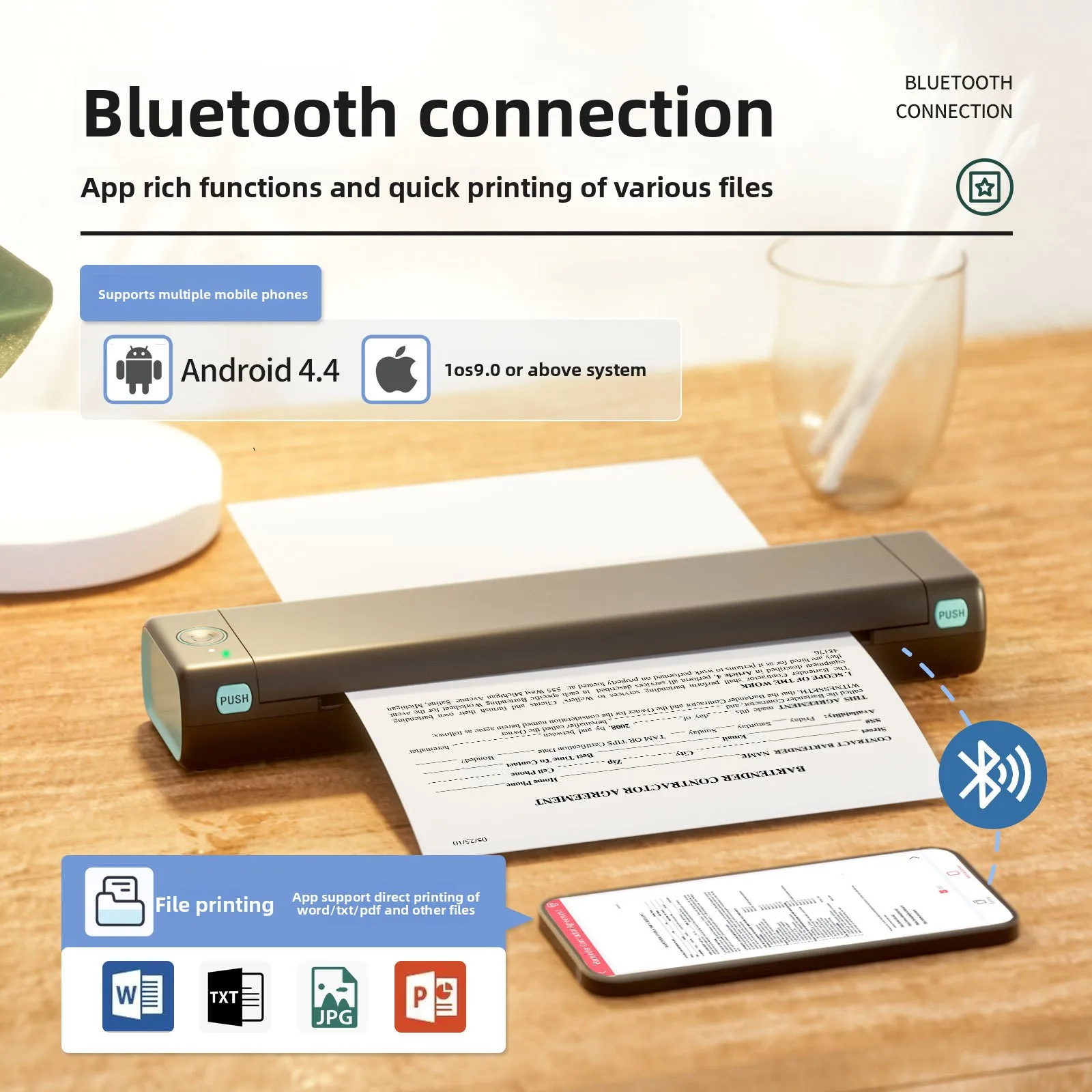 Mini stampante portatile Phomemo M08F Stampante termica Bluetuth compatibile con Android, iOS e laptop Stampanti A4 wireless portatili