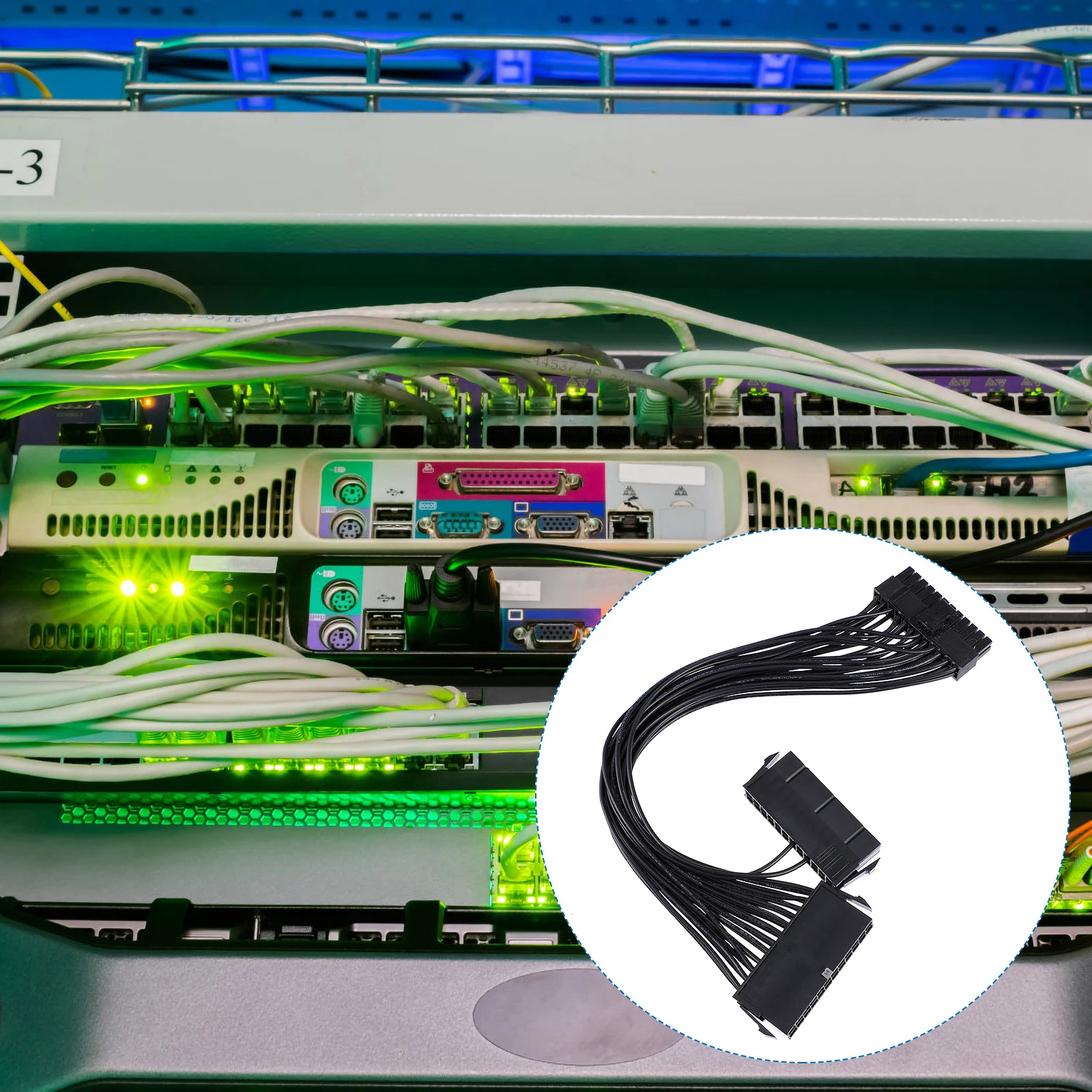 

24pin Power Supply Line 32cm Dual Boot Cable 18AWG Full Black Synchronous Motherboard Extension Second Cord