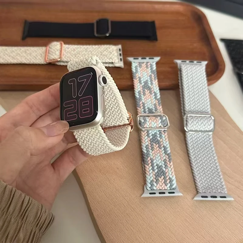 Braided straps For Apple watch band 40/44/45/49/46/41 Elastic Adjustable Nylon bracelet iWatch series 12 11 10 9 8 se 7 Ultra3 4