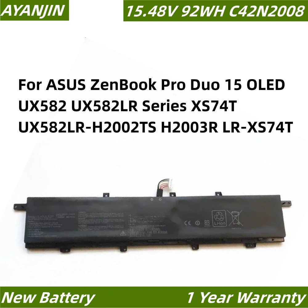 C42N2008 15.48V 92WH Laptop Battery For ASUS ZenBook Pro Duo 15 OLED UX582 UX582LR Series XS74T UX582LR-H2002TS H2003R LR-XS74T