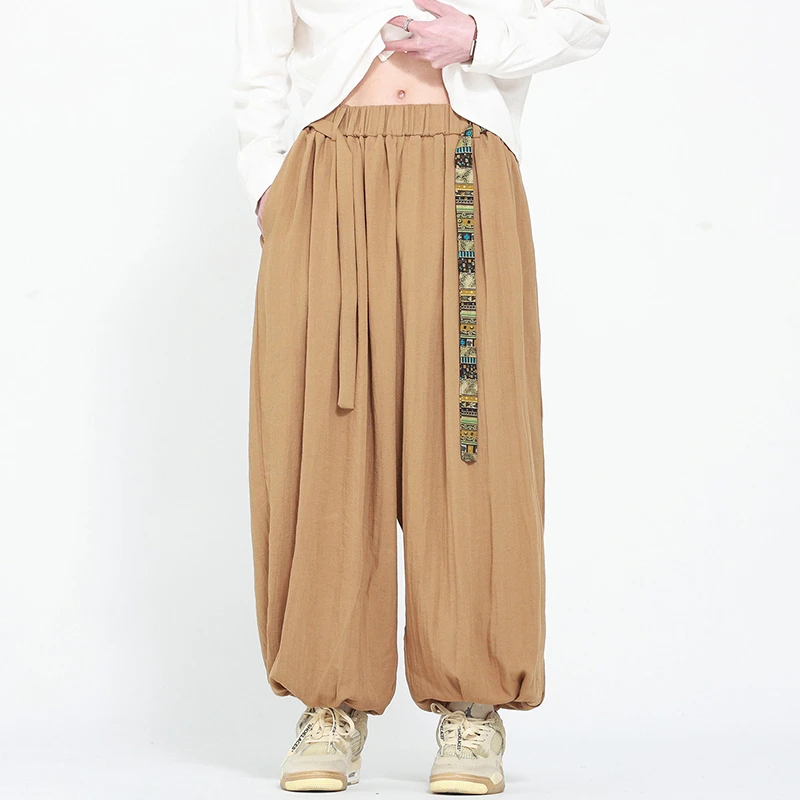 

Мужские повседневные брюки-шаровары оверсайз, новинка 2026 года, весенний японский уличный стиль Харадзюку, однотонные свободные мужские брюки N110