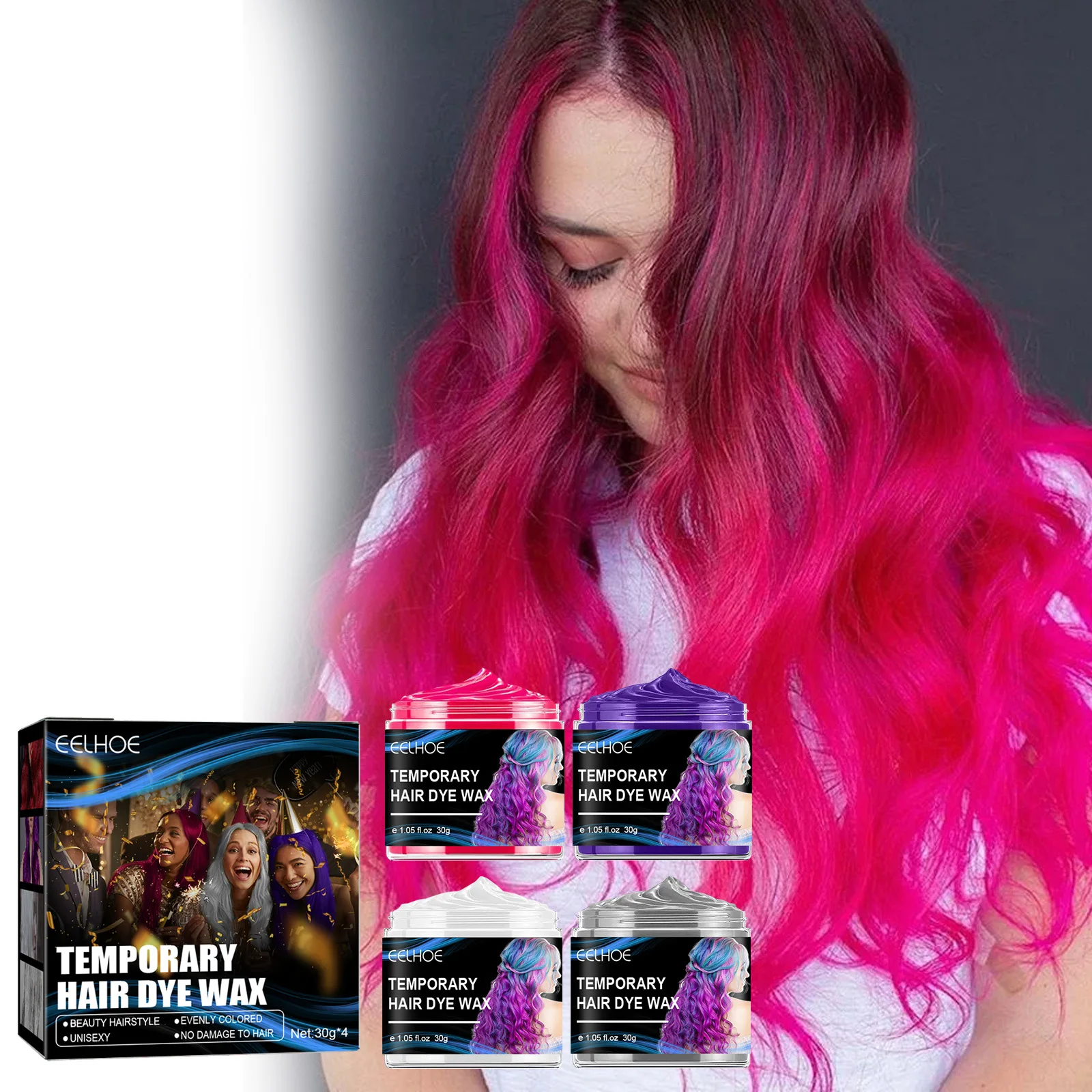 4 Colors Party Temporary Hair Dye Set, Halloween Party Temporary Convenient Hair, Easy To Color and Clean Without Hair Damage