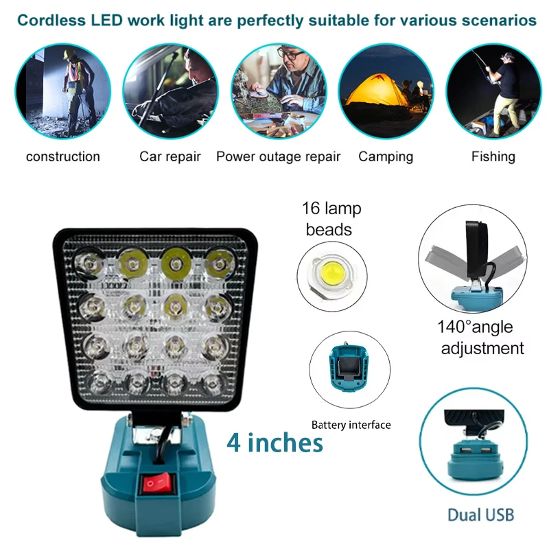 

Outdoor Camping Light for Makita LED Work Light 14.4V-18V Lithium Ion Battery Cordless Lantern Flashlight Emergency Lighting