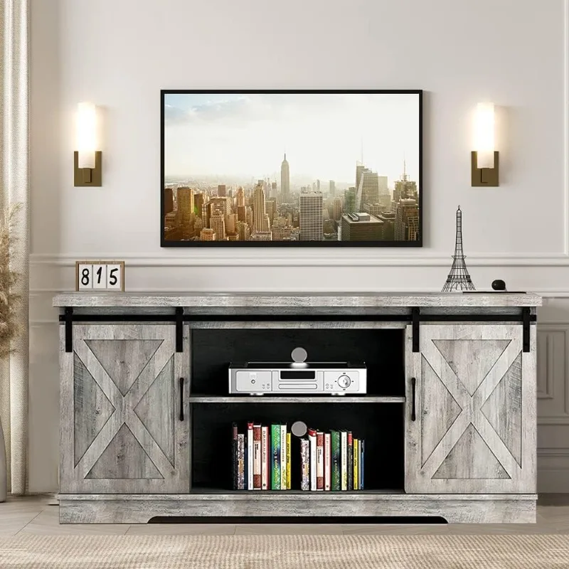 

Farmhouse TV Stand for 65 Inch TV, Entertainment Center TV Media Console Table, Tall TV Stand with Storage, Barn Doors