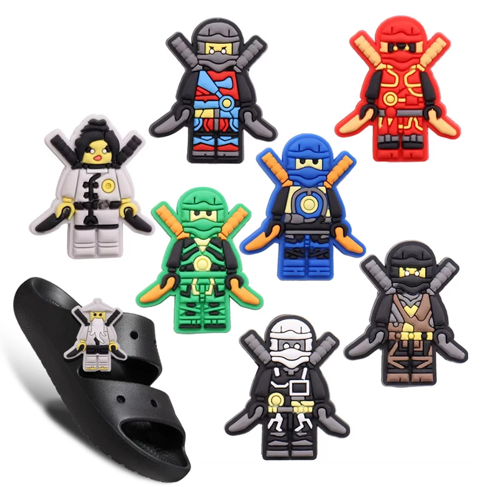 

Good Quality 1-8pcs PVC mix Shoe Charms Cartoon Masked Ninja PVC Accessories Sandals Ornaments For Children DIY X-mas Present