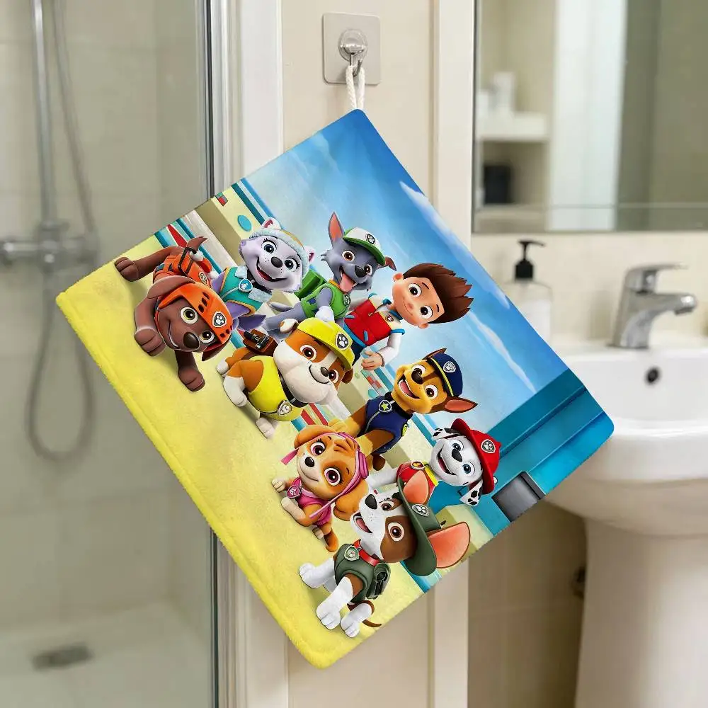 Cartoon Brave Dogs Polyester Cotton Hanging Kitchen Towel Skin Friendly P-PAW Hand Wiping Towel P-Patrols For Hotel Household