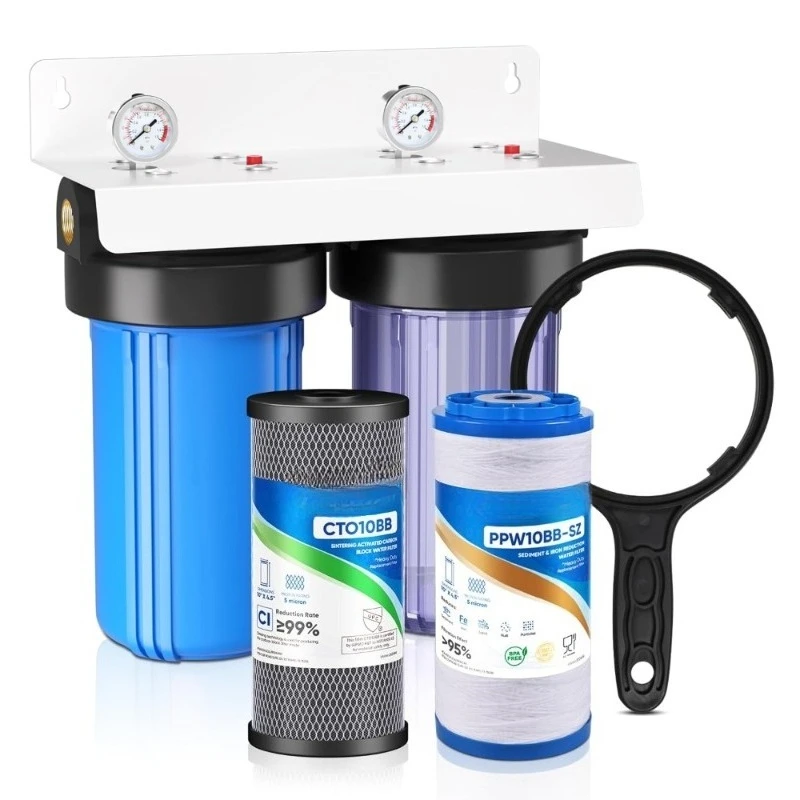 Water Filtration Guide 2 Stage Whole House Water Filter System Universal Clear Housing Reduces ...