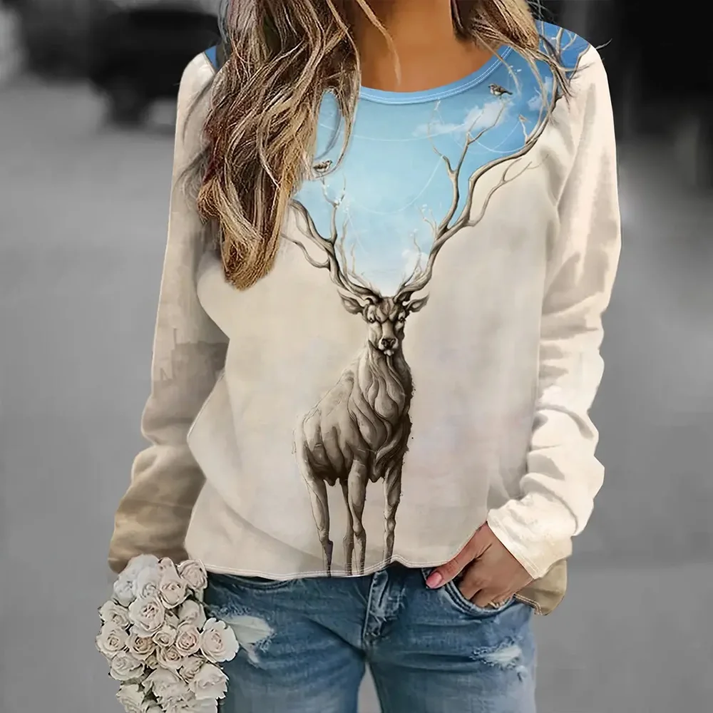 Women\'s Fashion New Long Sleeve Tops Winter Christmas Sweatshirts 3d Snowman Printed Pullovers Long Sleeve Tops Basic T-shirts