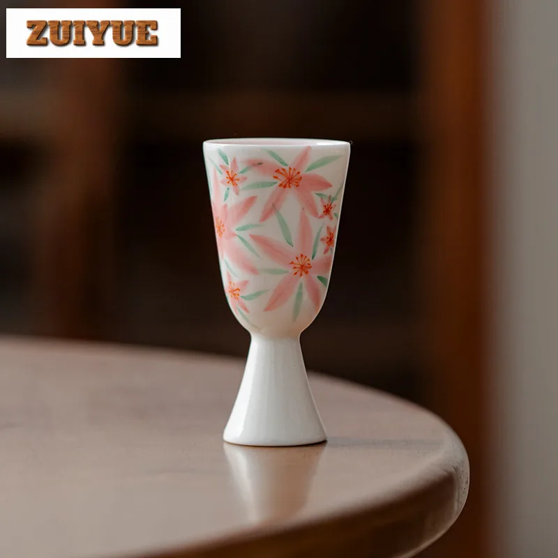 

2pc/lot Hand-painted White Porcelain High Footed Teacup Zen Tea Bowl Water Jug Tea-tasting Fragrance Cup Chazhan Master Cup 25ml
