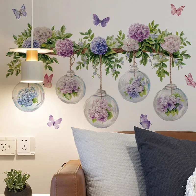 1 Piece of Hydrangea Flower Wall Sticker, Decorates the Living Room, Dining Room, Bathroom, and Bedroom, Removable Pvc Wall Sticker view 4