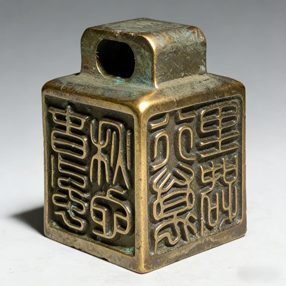 Antique Bronze Seal Lettering Desktop Ornaments Copper Miniature Figurine Lucky Brass Statue Feng Shui Decoration