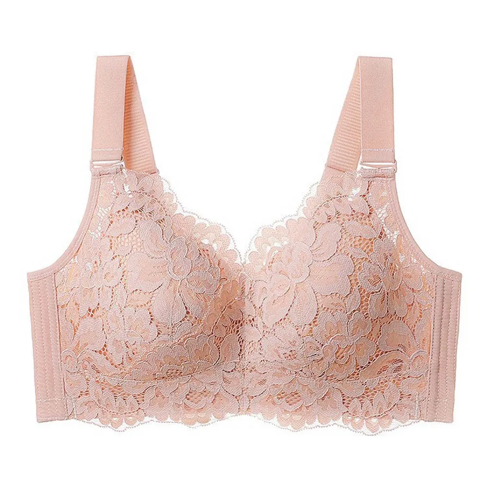 Soutien-gorge en dentelle sans couture, grande taille, antichoc, ajusté, sous-vêtements pour femmes, Lingerie confortable, sans fil, décolleté en V profond, pour dames