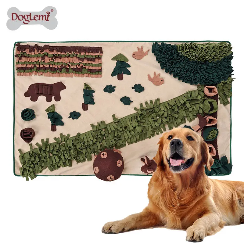 Pet snuffle mat forest design IQ training squeaky durable snuffle toy mat for large dogs interactive removable dog toys matt