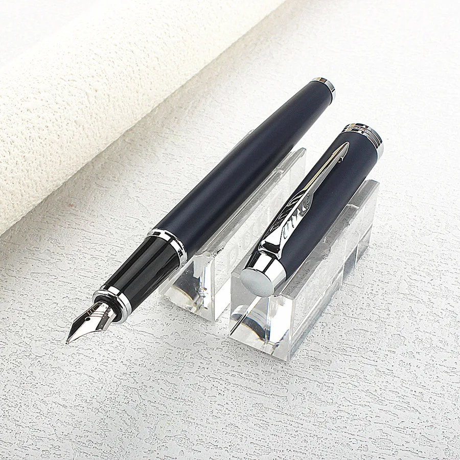 Luxury Gold Classic Style Silver Clip Metal Fountain Pen 0.5mm Nib Steel Ink Pens for Gift Office Supplies School Supplies