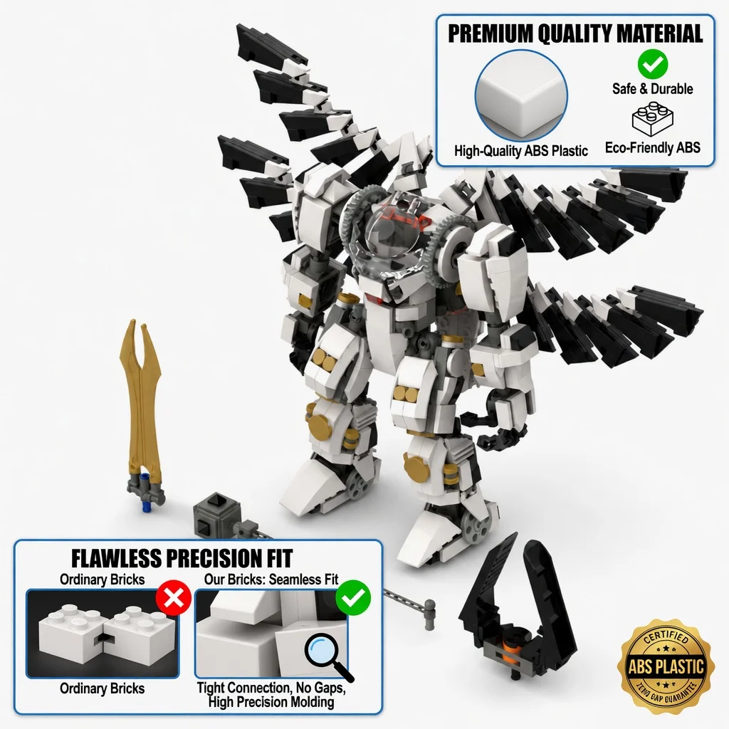 MOC Archangel Mecha Robot Building Blocks Manned Pilot Cockpit Winged Warrior Bricks Model Movable Action Figure Adult Gift