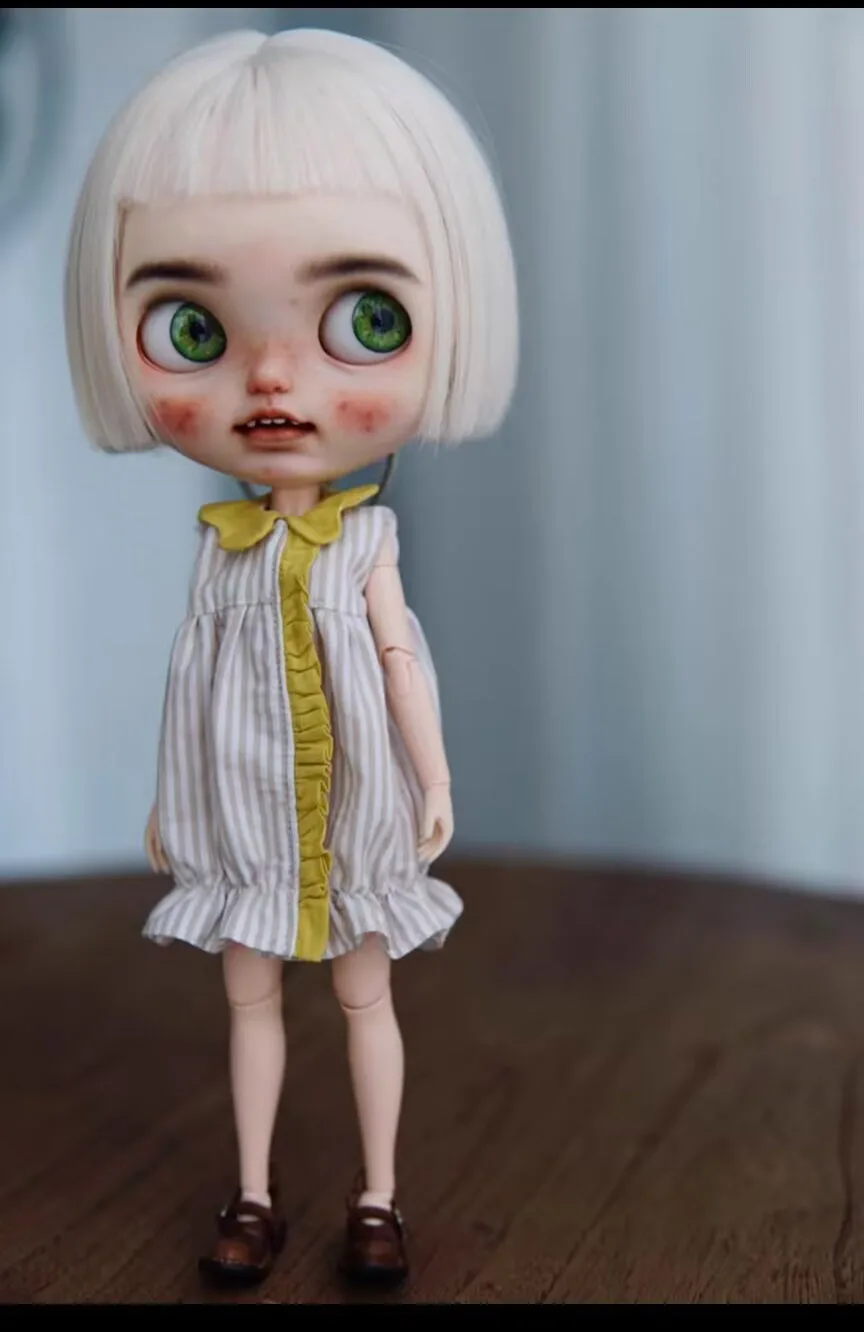 Blythe 의류 옐로우 스트라이프 드레스, 상의 + 바지 1/6, 프로모션 가격, BJD 애니메이션 소녀, Pullip,Ob24, Licca에 적합, 30cm