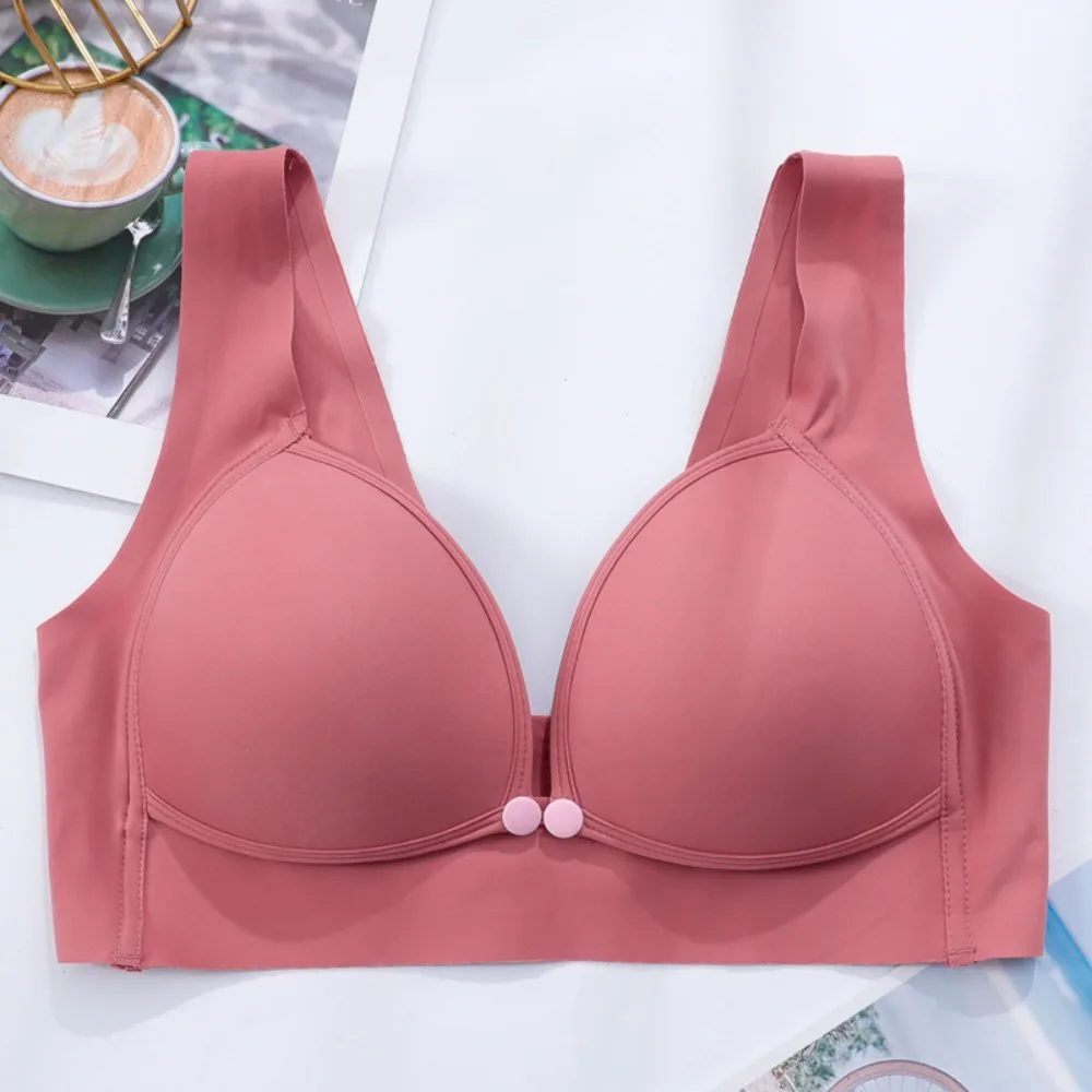 Cómodas sujetadores push-up inalámbricos con botón frontal, sostén de talla grande para mujer, parte de atrás bonita, chaleco, ropa interior sin costuras para mujer