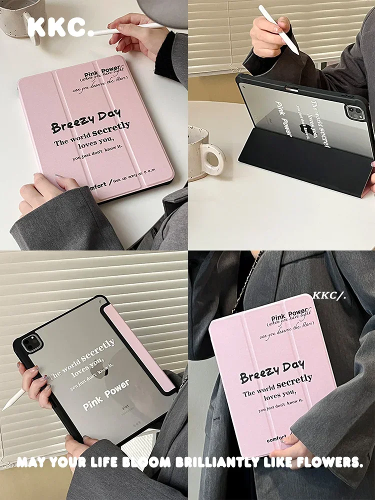 Minimalist letter blue INS pen slot Triple fold PU leather soft back cover Xiaomi Pad 7/Pad 8 Pro 11.2-inch shock-absorbing