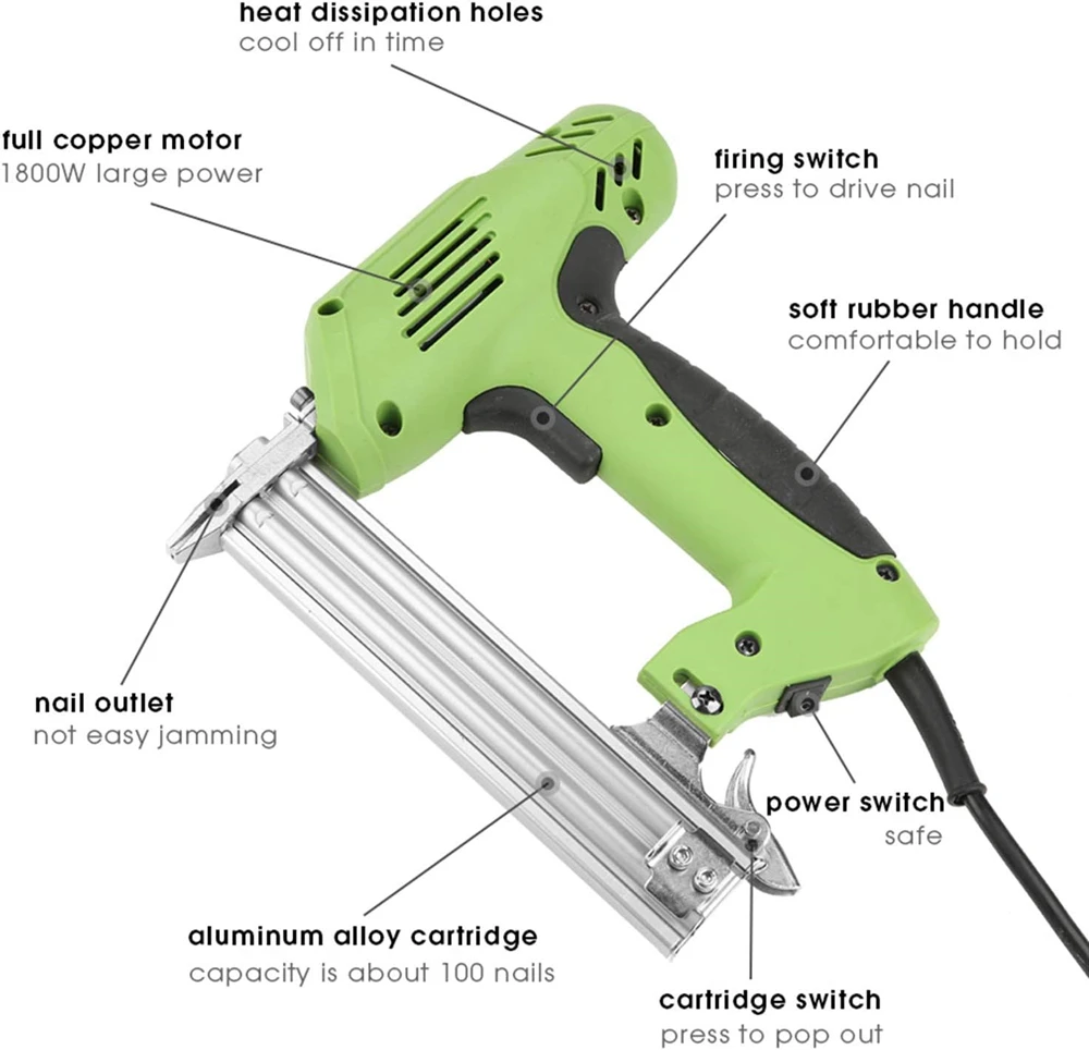 220V Electric Nail Gun Nailing Stapler Shooter Stapler Gun Woodworking Nail Gun Accessories Pneumatic Gun Nail F30 Straight Nail