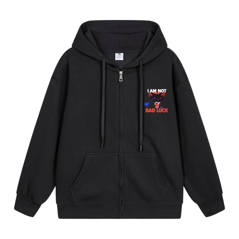 

Men's Zip-Up Hoodie Black Hoodie With Red Print 2025 New Style Casual Couples’ Style Casual and Loose