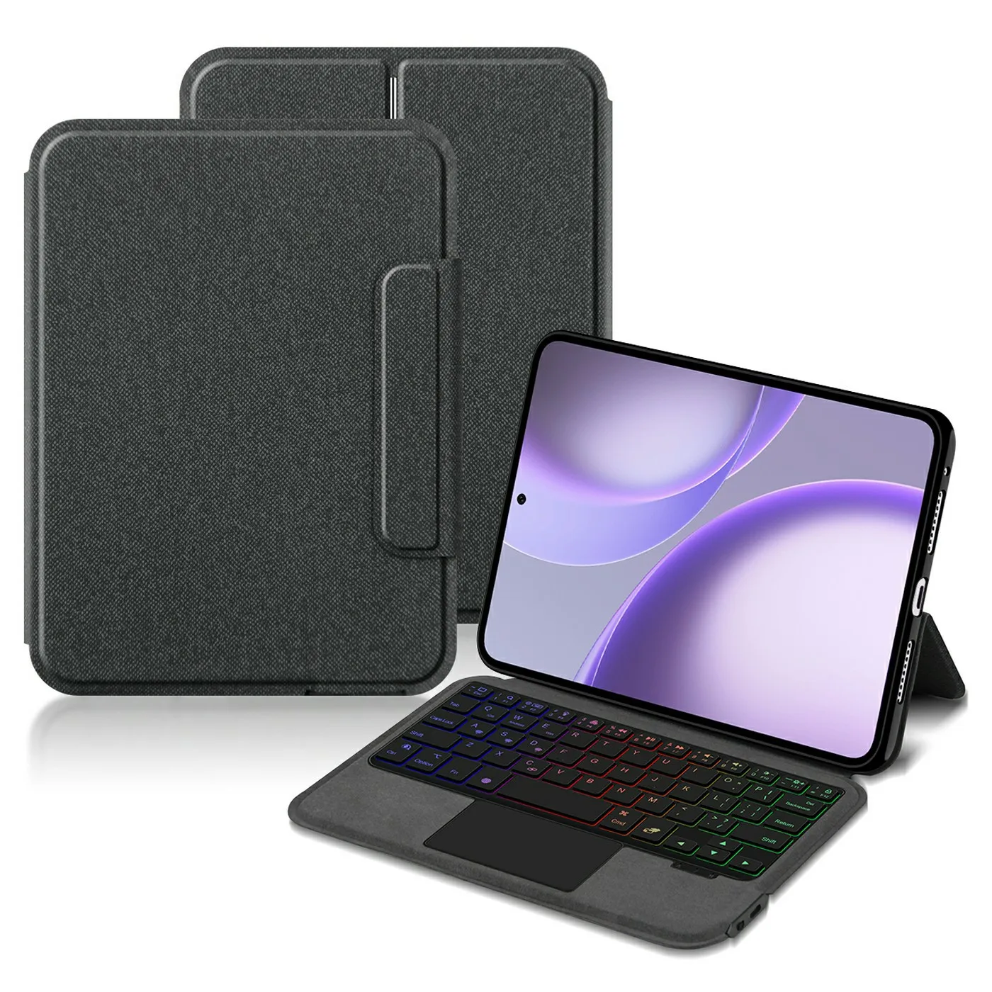 

For Oppo Pad Mini Leather Case + Touchpad Bluetooth-Compatible Keyboard with Backlit - Black