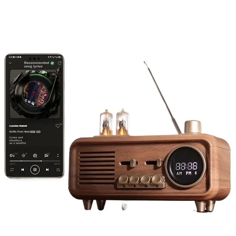 

Retro Bluetooth Speaker Hands-Free Call Portable FM Radio Card U Disk Boombox With Time Display And Light