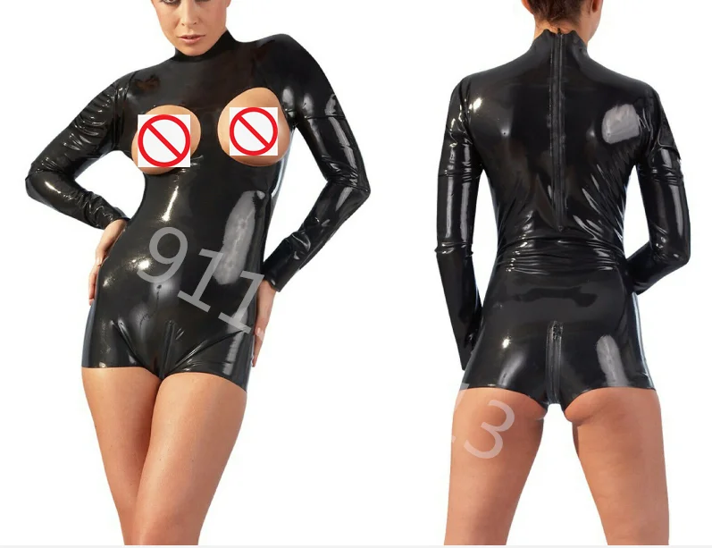 

Handmade Natural Latex Sexy Fitted Breasts Latex Bodysuit Open Breasts Crotch Zipper Back Zipper