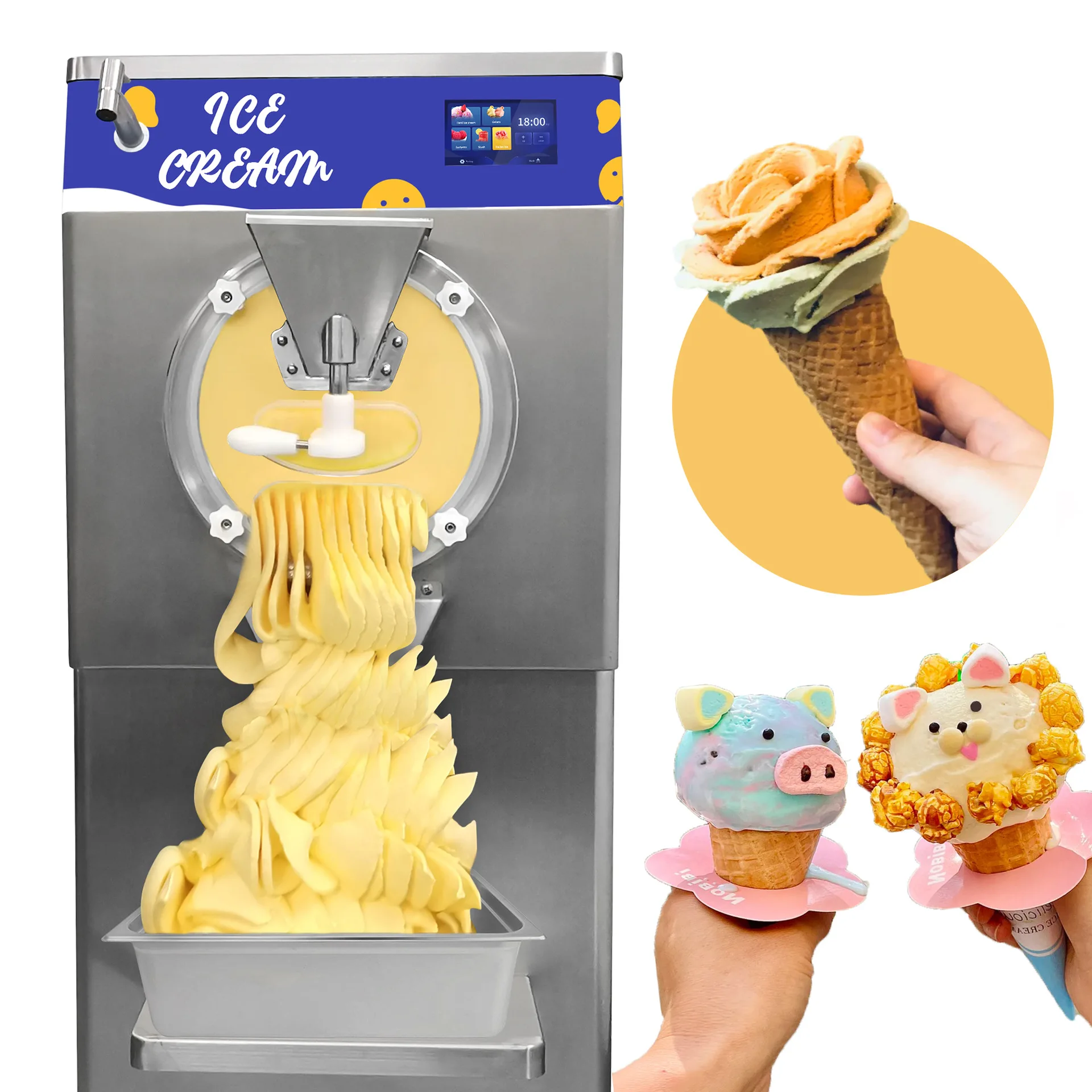 

Batch Freezer Italian/sorbet/slush Machine New Adjustable Speed 48L/H 5 Functions Gelato Hard Serve Ice Cream Making Machine