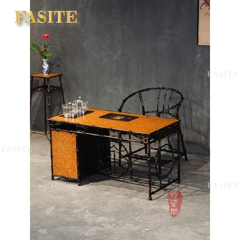 For Chinese Style Bamboo Ming Dynasty Tea Table Set Household Balcony Coffee Table and Chair Furniture Natural Durable