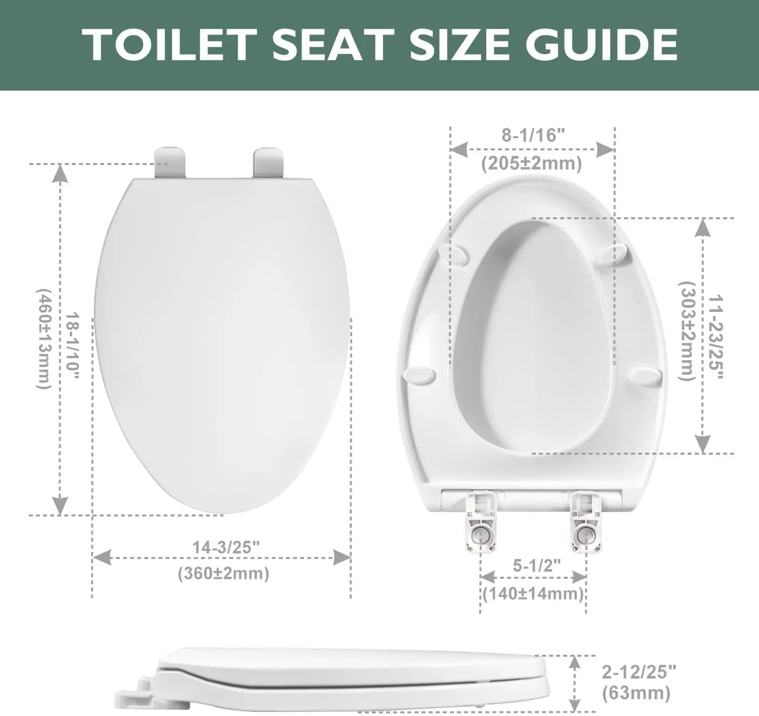 Elongated Toilet Seat with Soft Close Hinges, Easy Clean Quick-Release Design, Non-Slip Bumpers, Durable White Plastic view 2