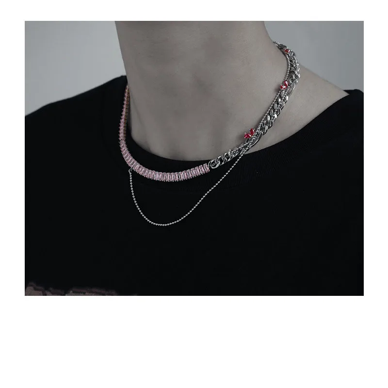 

Brass With White Gold Natural Pink Crystal Choker Necklace Women Jewelry Punk Designer Runway Rare Gown Boho Japan Korean