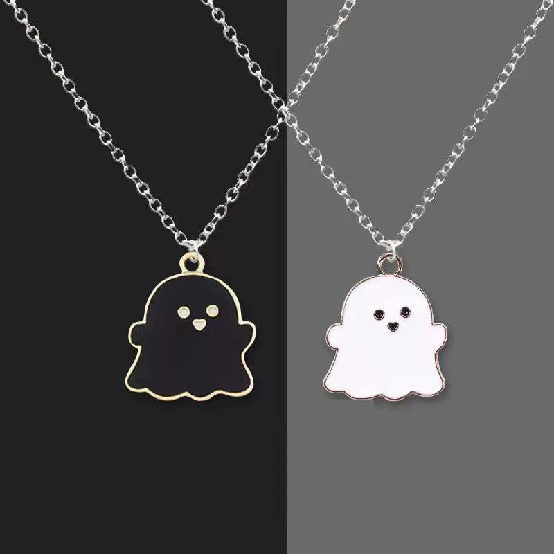 Funny Necklace for Women and Men Halloween Cartoon Ghost Pendant Collarbone Chain Couple Friends Bestie Gift Lovely Jewelry